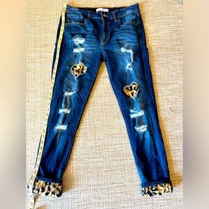 Kancan size 13/30 jeans with leopard inlay